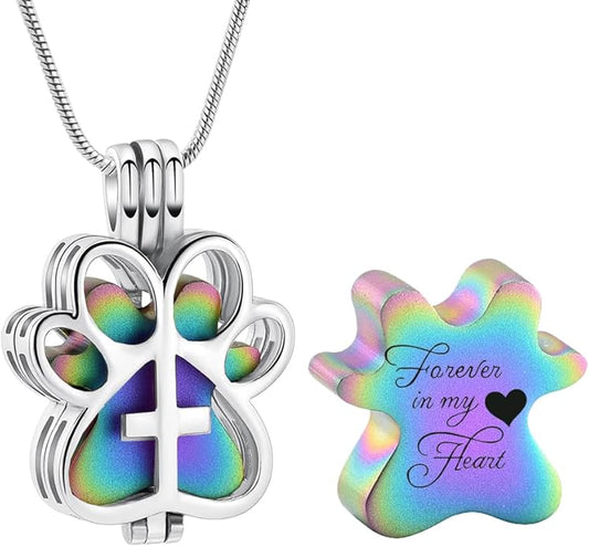 Pet Cremation Jewelry for Dog/Cat Paw Stainless Steel Memorial Locket Urn Necklace with Hollow Urn Cremation Jewelry for Ashes