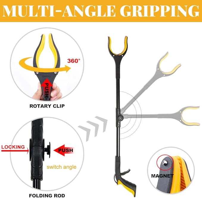 Fish Tank Accessories - 31" Aquarium Tweezers Grabber for Aquarium Landscaping Decoration Grab and Place Garbage Cleanup Foldable Gripper Multi-Function Mobility Aid Reaching Assist Tool(Yellow)