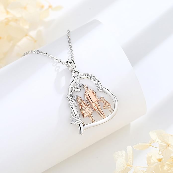 EUDORA Sterling Silver Mother Daughter Necklace for Women, Mama Son Daughter Necklace Pendant for Mom and Daughter,Mom Jewelry from Daughter Mother's Day Gift for Mother Daughter Aunt Grandma