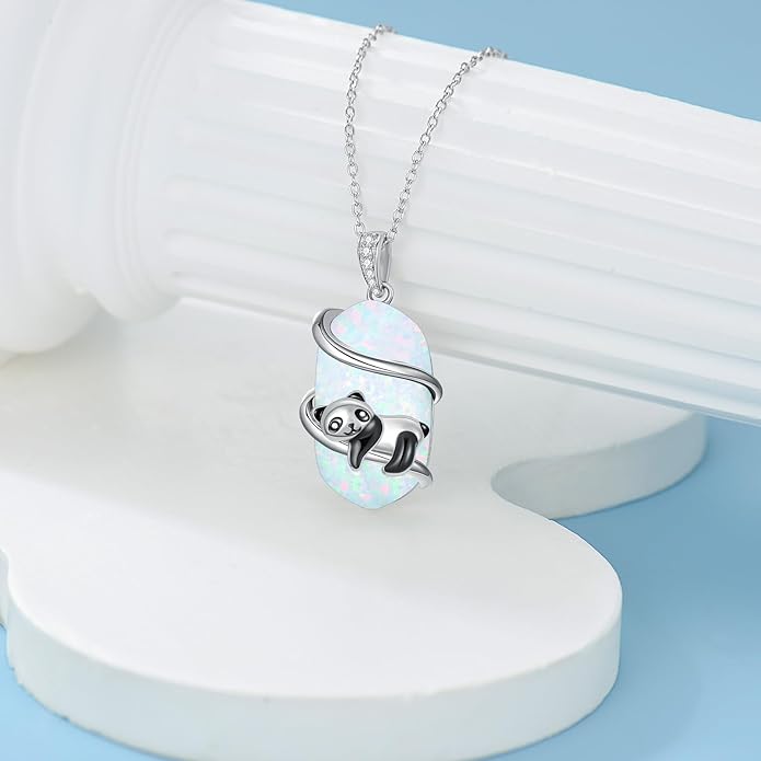 Opal Mama Bear/Panda/Cat/Koala/Sloth/Cardinal/Unicorn Necklace 925 Sterling Silver Opal Animal Pendant Jewelry Birthday Gifts Women Her Mom