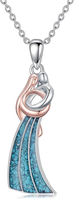 Couple Hug Necklace 925 Sterling Silver Cat/Fox Couples Hugging Turquoise Necklace Couples Jewelry as Valentine's Day Gift for Women