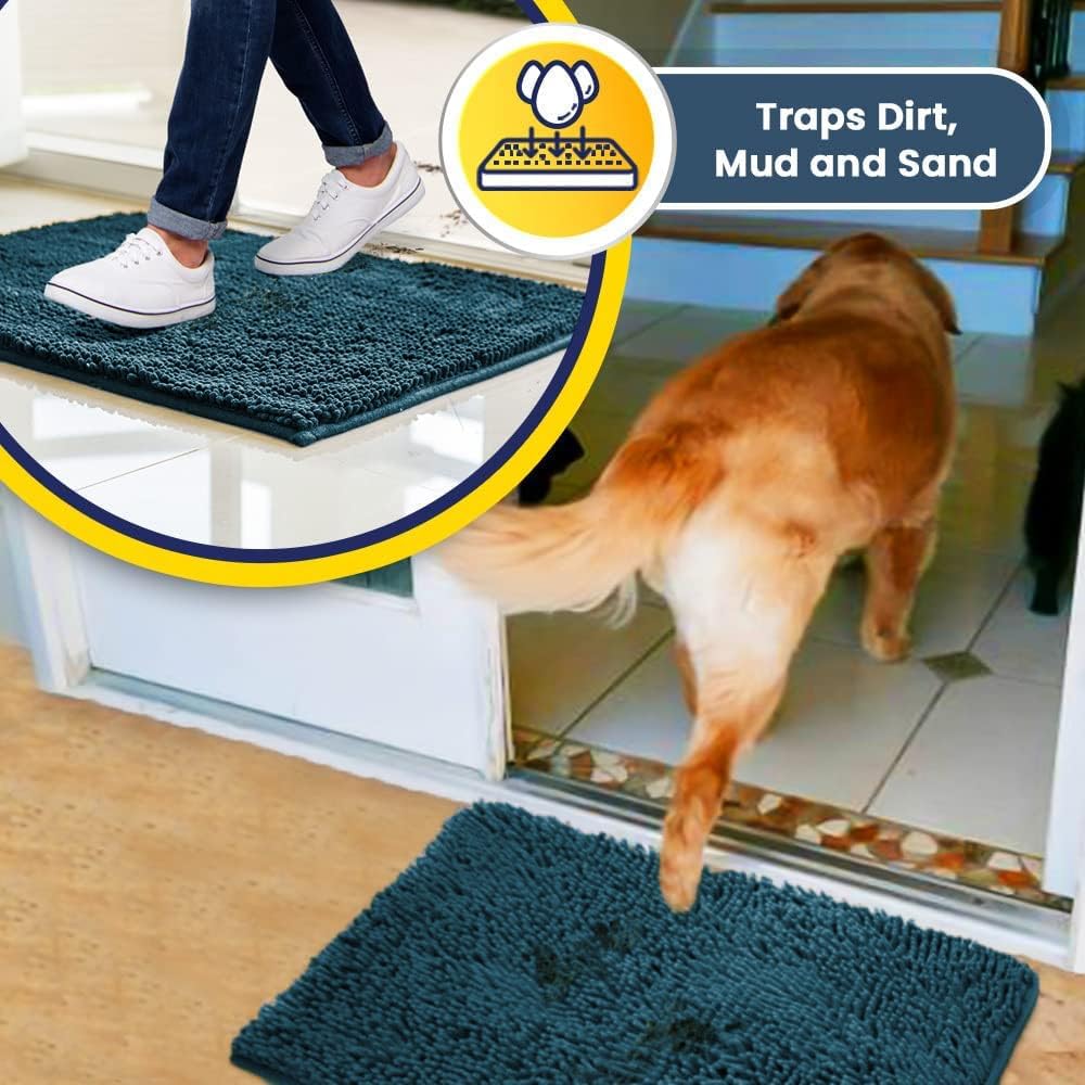 Muddy Mat® Shown on TV – Super Absorbent Door Mat Indoor, Microfiber Quick Dry Chenille Entryway Rug, Non-Slip Front Door Mat, Indoor Mats for Entryway, Machine Washable Pet Rug, Atlantic Blue 36"x60"