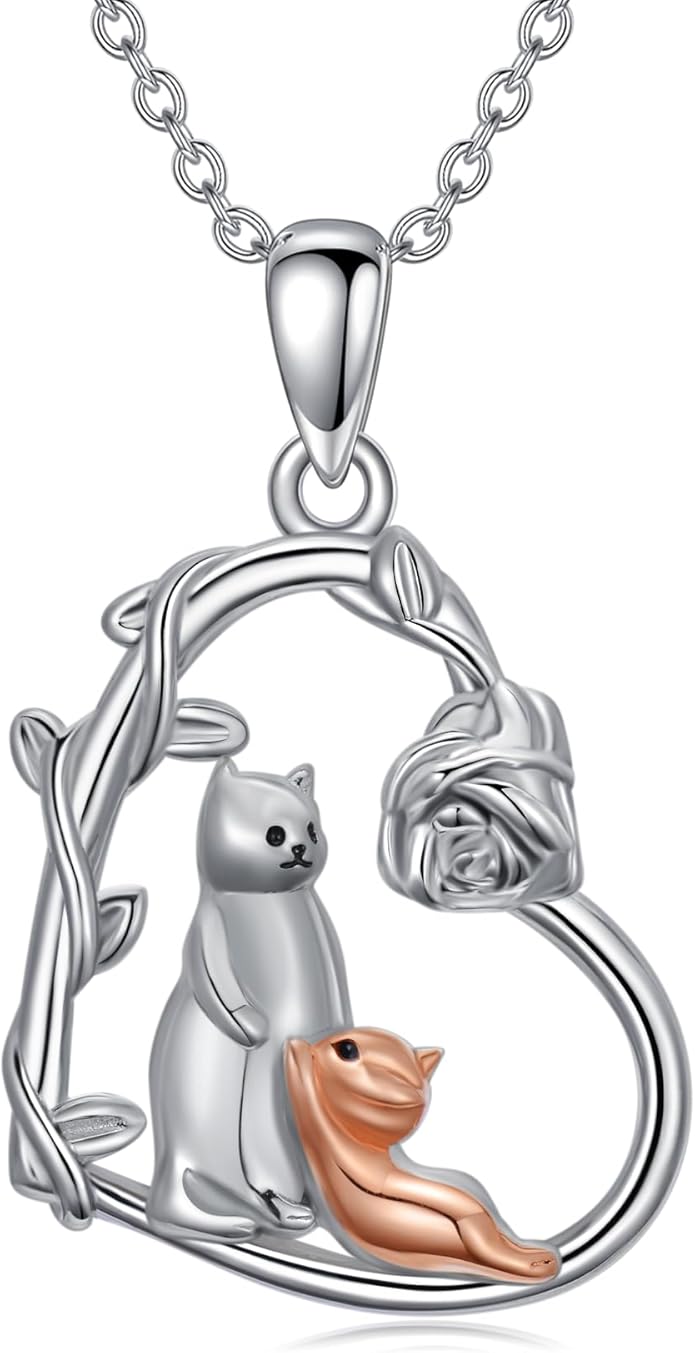 Cute Mother and Daughter Fox/Cat/Cow/Monkey/Panda Necklace 925 Sterling Silver Heart Flower Heart Necklace Animal Jewelry Mother's Day Jewelry for Women