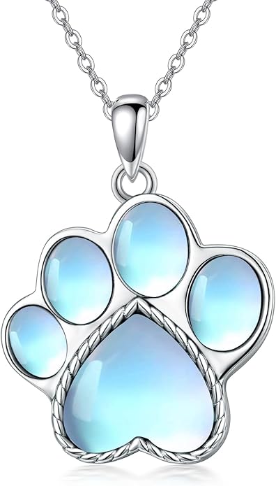 Paw Print Necklace 925 Sterling Silver with Genuine Turquoise/Larimar Dog Cat Kitten Puppy Footprint Pendant Animal Jewelry Gifts for Women Pet Lover