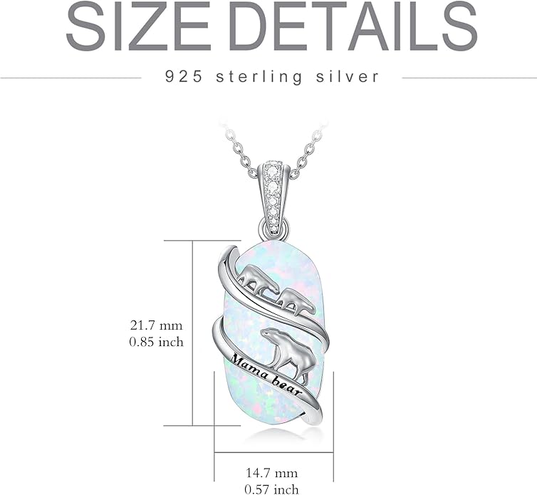 Opal Mama Bear/Panda/Cat/Koala/Sloth/Cardinal/Unicorn Necklace 925 Sterling Silver Opal Animal Pendant Jewelry Birthday Gifts Women Her Mom