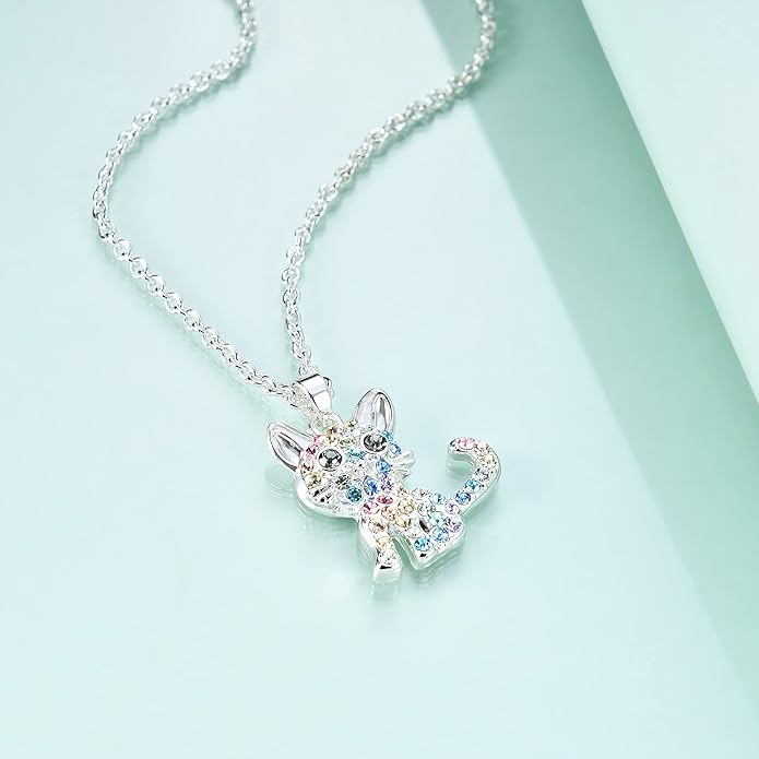 luomart Girls Cat Birthstone Necklace Gifts for Women,Kitty Cats Dog Pendant Necklaces Jewelry for Cat Lovers