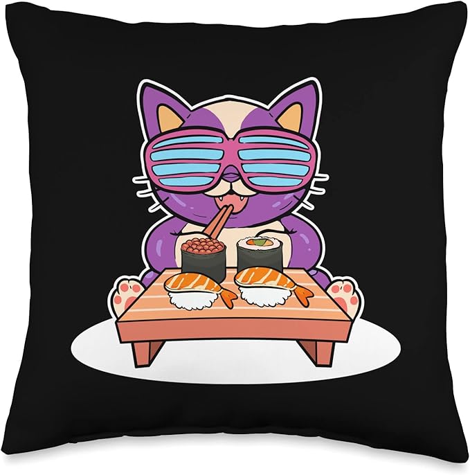 Sushi Cat Anime Figure Japanese Noodles Ramen Throw Pillow