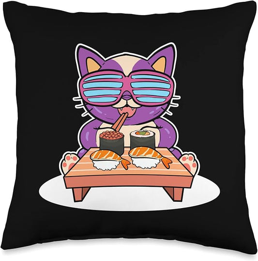 Sushi Cat Anime Figure Japanese Noodles Ramen Throw Pillow