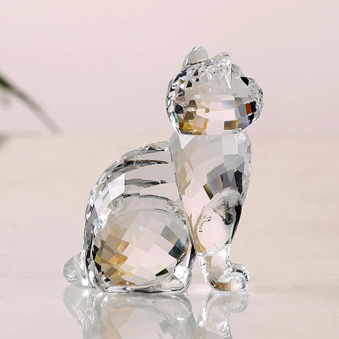 Crystal Cat Realistic Animal Kitten Art Figurine Collection Table top Ornament Statue Home Decor (White)