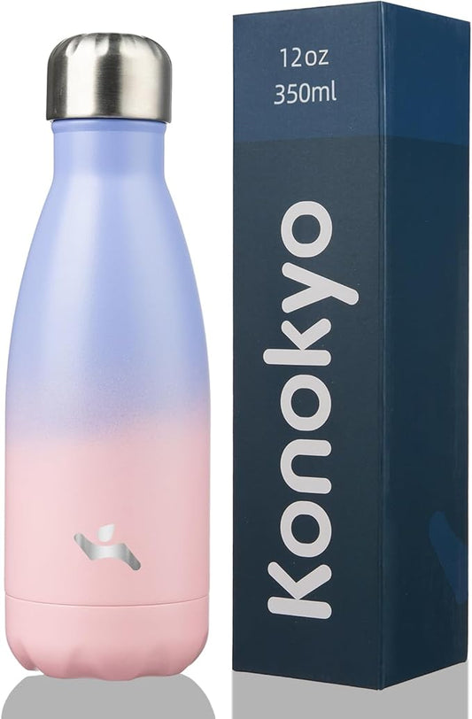 Insulated Water Bottles,12 oz Double Wall Stainless Steel Vacumm Metal Flask for Sports Travel,Pastel Sunset