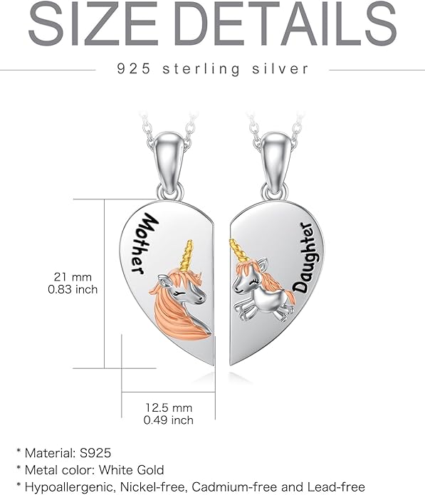 OCJ Mother Daughter Matching Necklaces 925 Sterling Silver Animals Matching Necklace for Mom Daughter 2 Pcs Matching Heart Pendant Birthday Mothers Day Gifts for Mom and Daughter