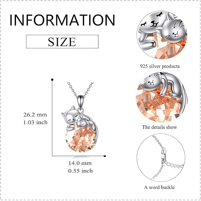 Cat Necklace Sterling Silver Cat Pendnat with Rose Quartz Pearl Jewelry Gifts for Women Cat Lovers