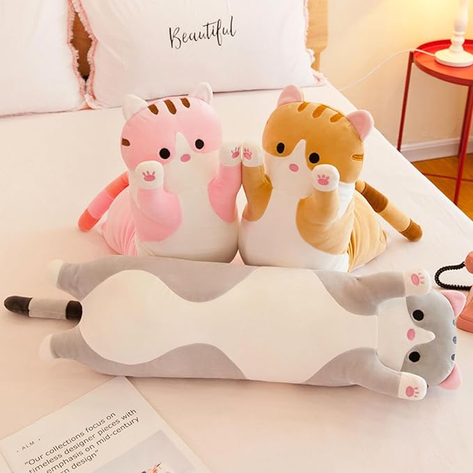 Long Cat Plush Pillow Soft Cat Hugging Pillow Stuffed Animal Pillow Cute Kitty Sleeping Throw Pillow Gift for Kids(50cm/19.68inch,Yellow