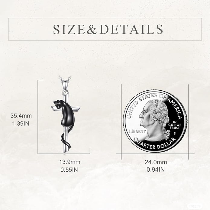 CRMAD Black Cat/Red Panda Cross Necklace for Women Sterling Silver Cross Necklace Animal Jewelry Gift for Women