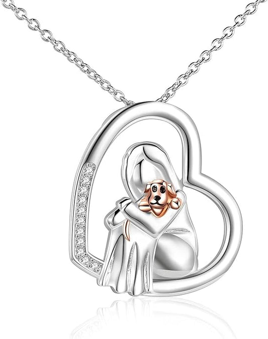 POPKIMI Cat Lover Pendant Necklace Dog Lover Necklace 925 Sterling Silver Crystal Cat Memorial Gifts for Women Animal Heart Jewelry Birthday Gifts