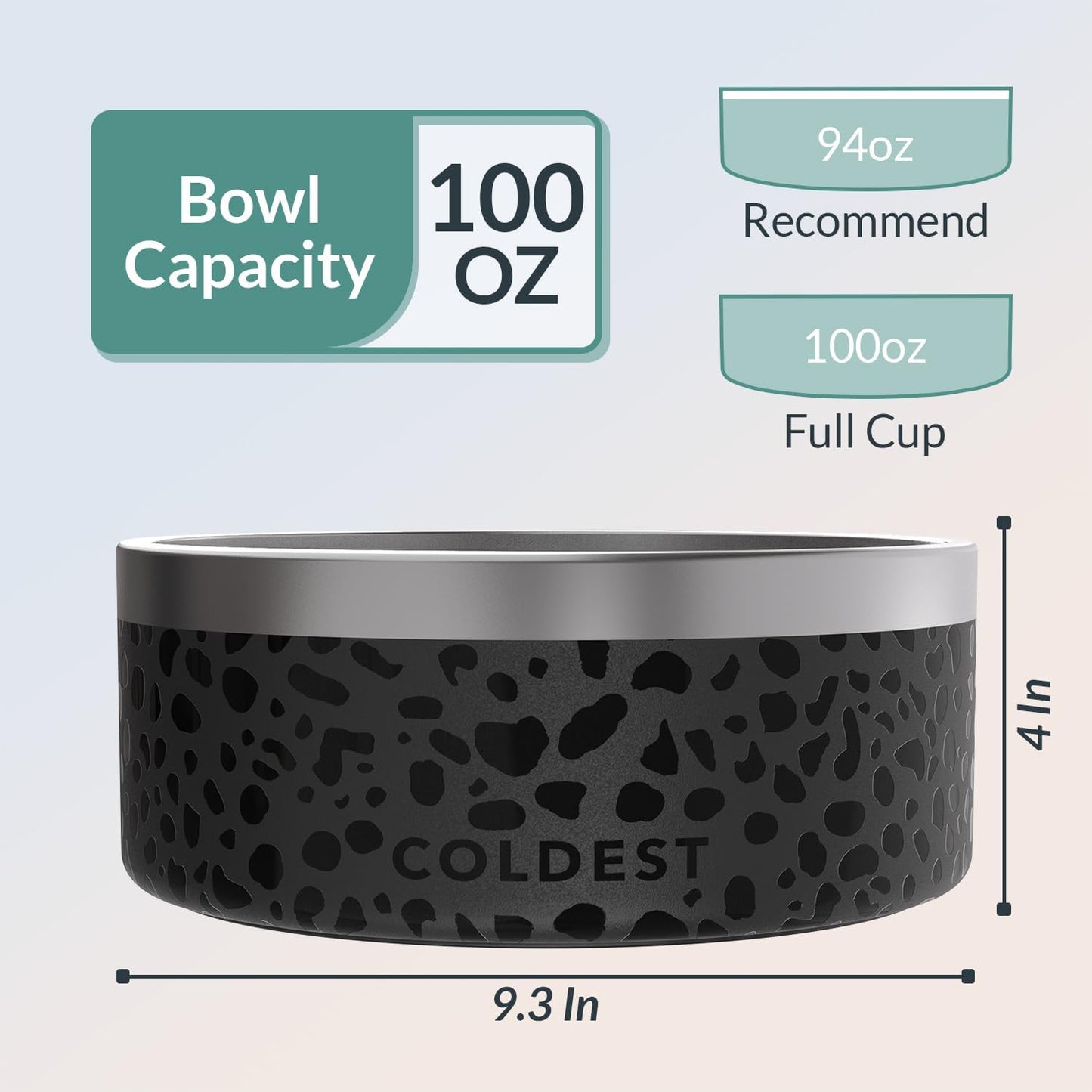 Coldest Dog Bowl - Anti Rust Metal, Non Slip, 3 Layers Insulated Stainless Steel Dog Bowls - Spill Proof & Heavy Duty - Water Bowl for Dogs, Cats & Pets, Dish Washer Safe (100 oz, Black Leopard)