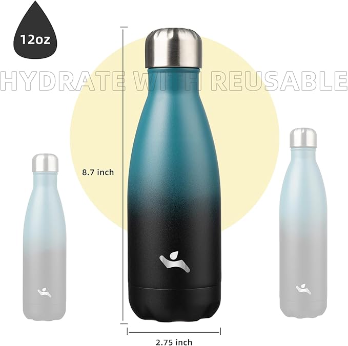 Insulated Water Bottles,12 oz Double Wall Stainless Steel Vacumm Metal Flask for Sports Travel,Indigo Black