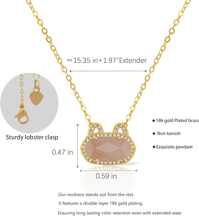 Fashion Jewelry Cat Necklace Collection for Women - Gold & Silver Plated Brass Pendant with Natural Gemstone, Dainty Cute Animal Jewelry Gift (Multiple Styles)