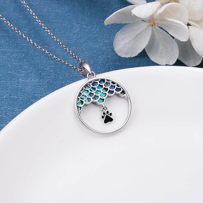 Ladytree S925 Sterling Silver Puppy Dog Cat Pet Paw Print Pendant Necklace 18 inches