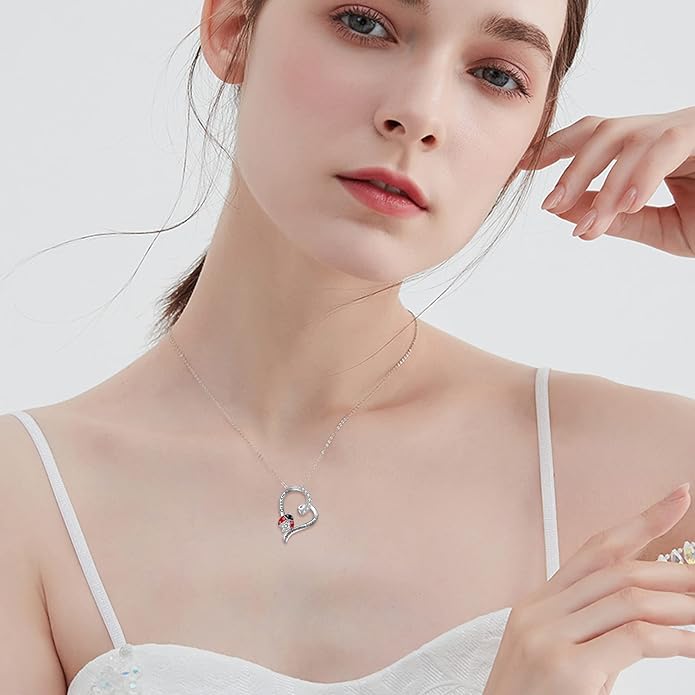 POPLYKE Ladybug Necklace for Women Sterling Silver Ladybug Jewelry Gifts for Mother Daughter