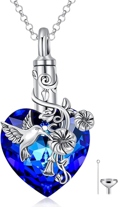 Animal Crystal Urn Necklace For Ashes Sterling Silver Butterfly Dragonfly Bee Phoenix Peacock Hummingbird Fox Angel Wing Pentagram Pentacle Cremation Necklace Heart Teardrop Urn Holder Necklaces For Women Memorial Jewelry
