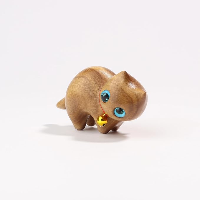 Cat Wooden Figurine, Decoration Handmade Cat Art Carved Small pet Garden Statue, Lovely Gift Home Decor Suitable for Bedroom, Desktop, Desk, Living Room, Bookshelf, Holiday Decoration