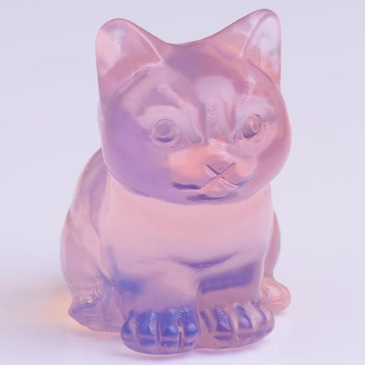 Pink Opal Cat Crystal Statues, Healing Crystal Kitty Figurine Decorations, Pink Cat Gift Lucky Cute Kitten Figurines, Handcrafted Crystal Figurine for Home Décor and Spiritual Protection