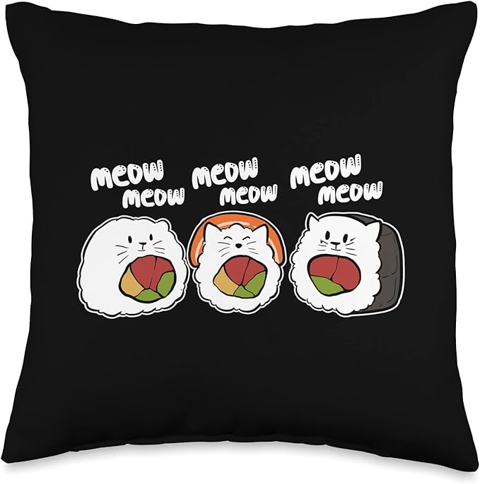 Sushi Cat Roller Anime Figure Ramen Manga Nigiri Maki Kawaii Throw Pillow
