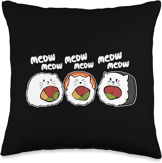 Sushi Cat Roller Anime Figure Ramen Manga Nigiri Maki Kawaii Throw Pillow