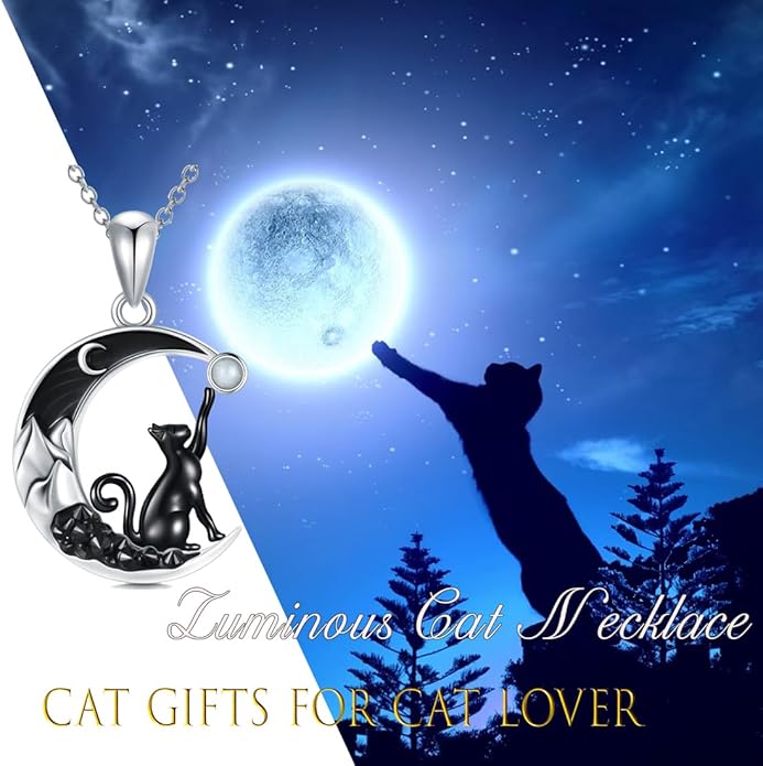 Gothic Jewelry Bat/Cat/Wolf/Dragon/Owl/Fox/Spider/Sun Pendant Sterling Silver Crescent Moon Necklace for Women Girls Black Jewelry Gifts