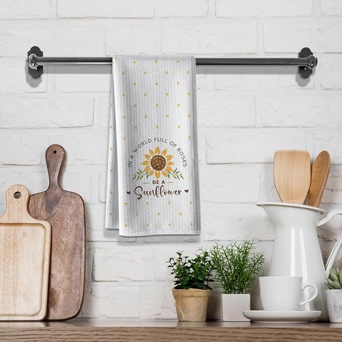 Sunny Sunflower 16x24inch Kitchen Towels,Absorbent Microfiber Dish Hand Towel for Bathroom,Funny Saying Tea Bar Rags,Spring Summer Seasonal Dishcloths,Great Gift Hostess,New Home Mom,Housewarming