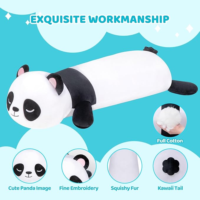Panda Plush Body Pillow, 35” Panda Stuffed Animal, Cute Plushies Cuddle Pillow for Kids, Long Plush Toys, Birthday Gifts for Women, Girls and Males