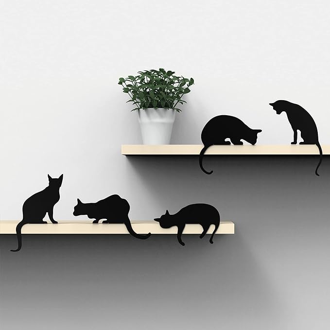 Cat Figurine for Home Decorations and Living Room Decorations - Funny Cat Stuff for Cat Lovers - Metal Cat Decorations, Cat Statue for Shelf Decor - Cat's Meow Cats Figurines Set of 5, Black Cat Decor