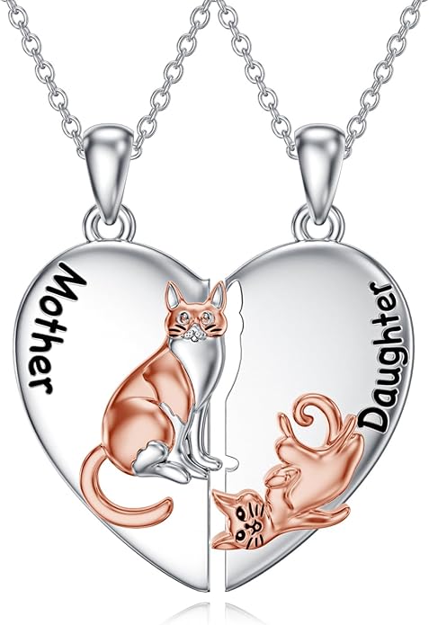 OCJ Mother Daughter Matching Necklaces 925 Sterling Silver Animals Matching Necklace for Mom Daughter 2 Pcs Matching Heart Pendant Birthday Mothers Day Gifts for Mom and Daughter