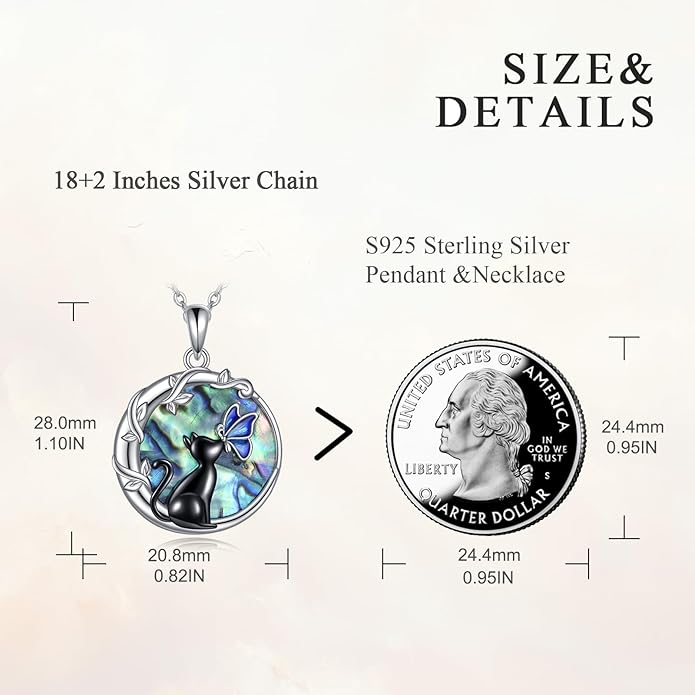 TIGER RIDER Moon Cat Necklace 925 Sterling Silver Blue Butterfly Black Jewelry Gifts Birthday Christmas Gifts for Women Wife Cat Lovers