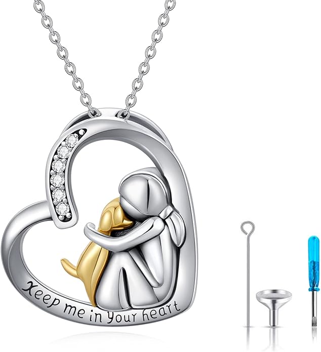 JUSTKIDSTOY Dog/Cat/Hummingbird Urn Necklace for Ashes S925 Sterling Silver Heart Cremation Jewelry Keepsake Memorial for Women