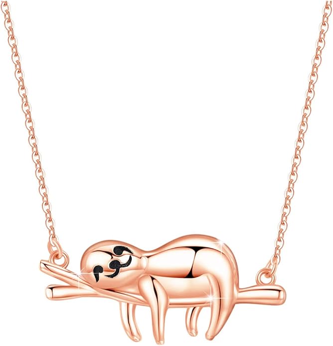JUSTKIDSTOY Sloth Necklace Sterling Silver “Slow Down Be Happy” Slider Sloths Stuffed Animal Pendant Jewelry Charm Gifts for Women