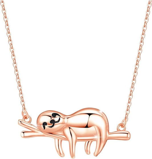 JUSTKIDSTOY Sloth Necklace Sterling Silver “Slow Down Be Happy” Slider Sloths Stuffed Animal Pendant Jewelry Charm Gifts for Women