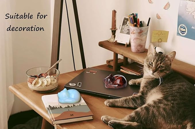 LAIDANLA Opal Sleeping Cat Statue Healing Crystals Moonstones Hand Carved Cute Kitten Figurine Sculpture 1.6" Opalite White Gemstone Decor Polished Stone Reiki Office Desk Home Decoration Gifts