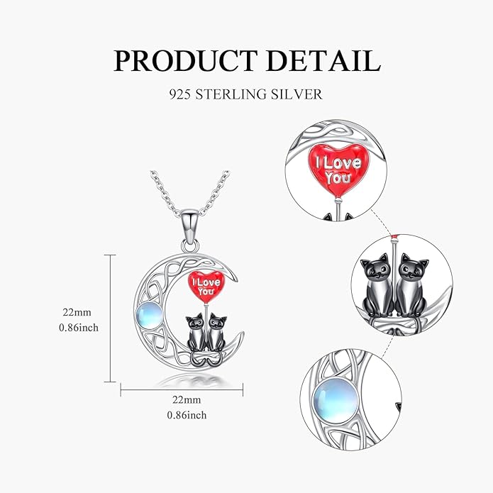 Cat Necklace 925 Sterling Silver Cat Pendant Necklace Cute Animal Jewelry Gift for Women Mother Grandma