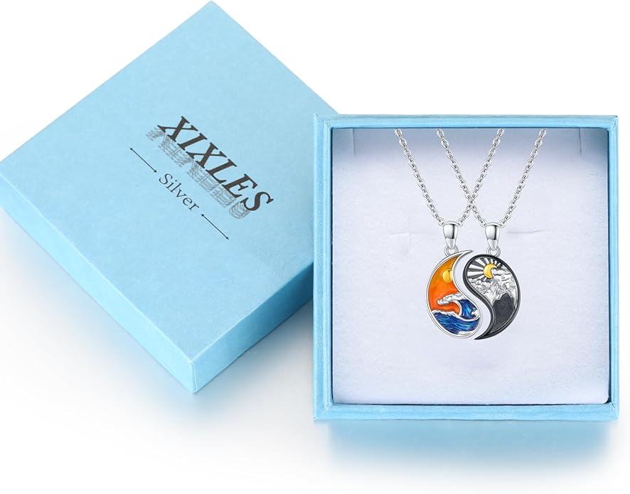 Yin Yang Matching Jewelry Set 925 Sterling Silver Yin Yang Friendship Couples BFF Pendant Necklace Jewelry for Her Him Women Men