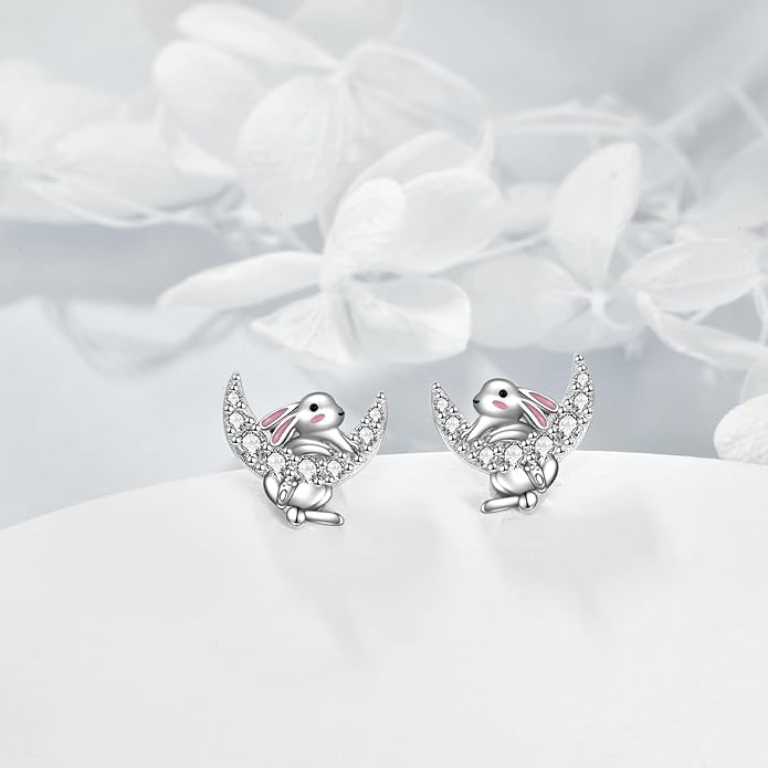 Sterling Silver Cat / Cow / Pig / Bunny / Squirrel / Giraffe / Highland Cow / Lion / Chicken / Ladybug / Star / Moon Stud Earrings for Women Cute Animal Post Earrings Hypoallergenic Animal Jewelry Gift for Teens Girls