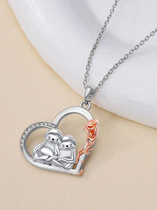 Cute Mother and Daughter Fox/Cat/Cow/Monkey/Panda Necklace 925 Sterling Silver Heart Flower Heart Necklace Animal Jewelry Mother's Day Jewelry for Women