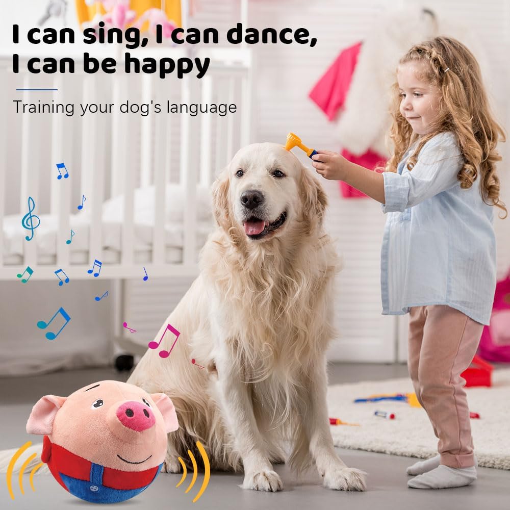 2025 Upgrade Active Moving Pet Plush Toy, Squeaky Dog Ball Toy Interactive Dog Toy for Boredom Pet Bouncing Ball Plush Toy, Pig Plush Sound Electronic Dogs Toy Pets Balls Toy