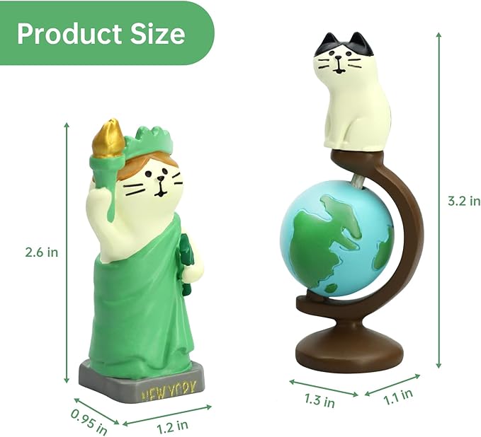 Cute Mini Cat Holding The Torch Figurine Cute Cat Standing on Globe Figurine for Office, Home Decoration Perfect Cute Cat Gift for Cat Lovers