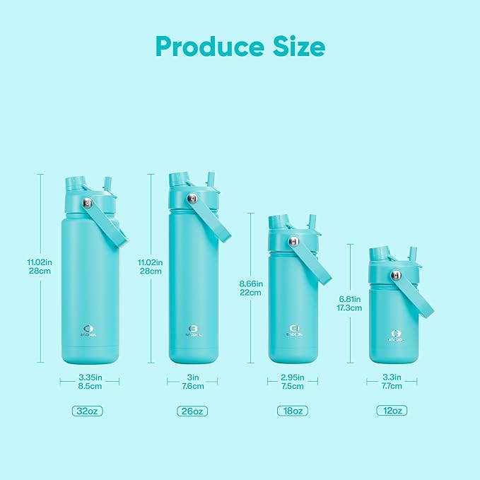 Insulated Water Bottle with Straw Stainless Steel Water Bottle, Leak-Proof, BPA-Free, Double Wall Vacuum Keeps Cold for 24 Hours for Sports, Travel, School (32 oz, Aquamarine Blue)