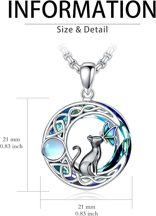 Cat Necklace Celtic Moom/Book Lovers/Cat Lovers Pendant Necklace Birthday Anniversary Graduation Jewelry Gift for Women