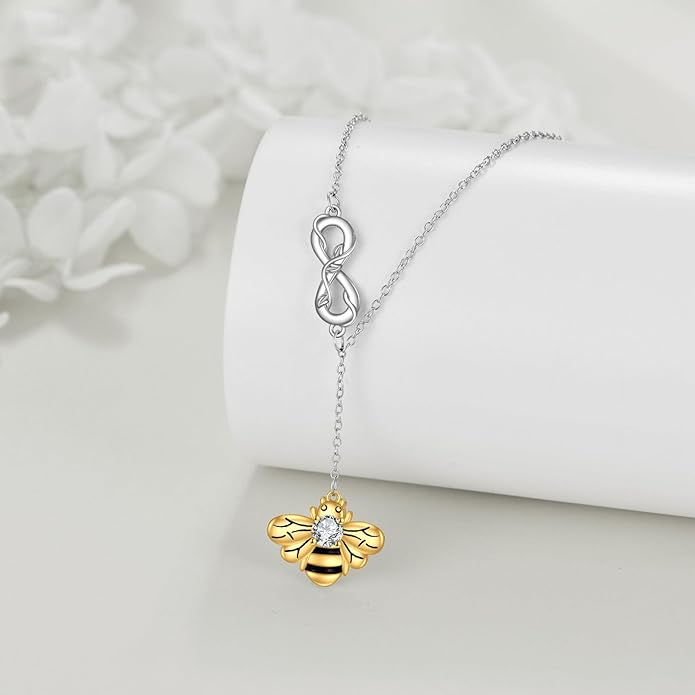 LUHE Bee/Cat/Wolf/Horse Gifts Necklace Sterling Silver Women Y-Necklace Pendant Necklace Jewelry for Teen Girls