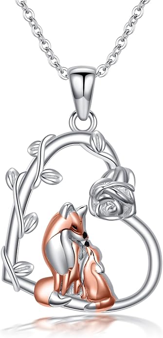 Cute Mother and Daughter Fox/Cat/Cow/Monkey/Panda Necklace 925 Sterling Silver Heart Flower Heart Necklace Animal Jewelry Mother's Day Jewelry for Women