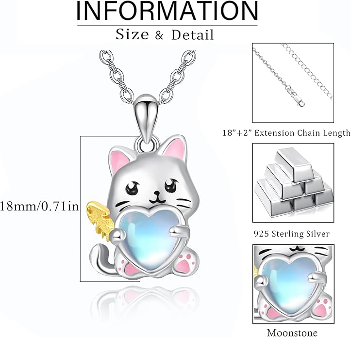 Dreamboat Moonstone Animal Pendant Necklace for Women 925 Sterling Silver Cute Animals Jewelry Gifts